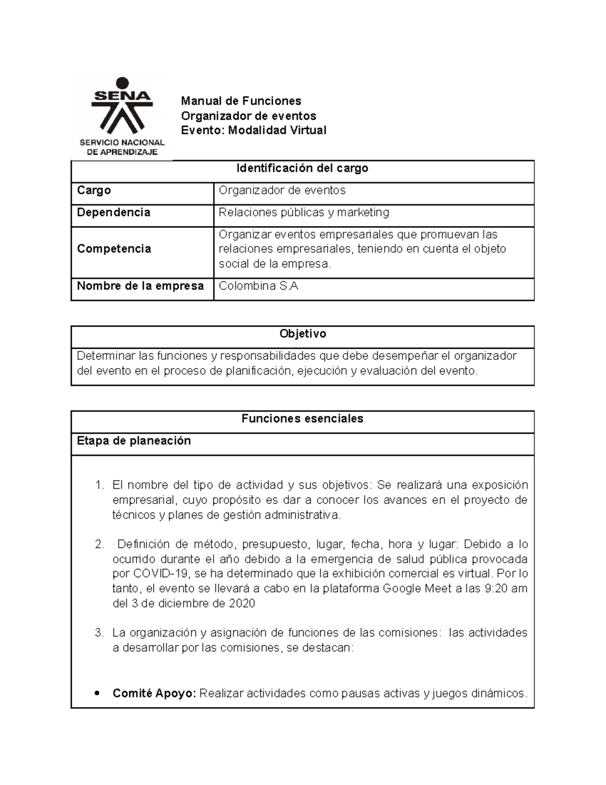 Correciones Entregable - Manual de Funciones Organizador de eventos ...