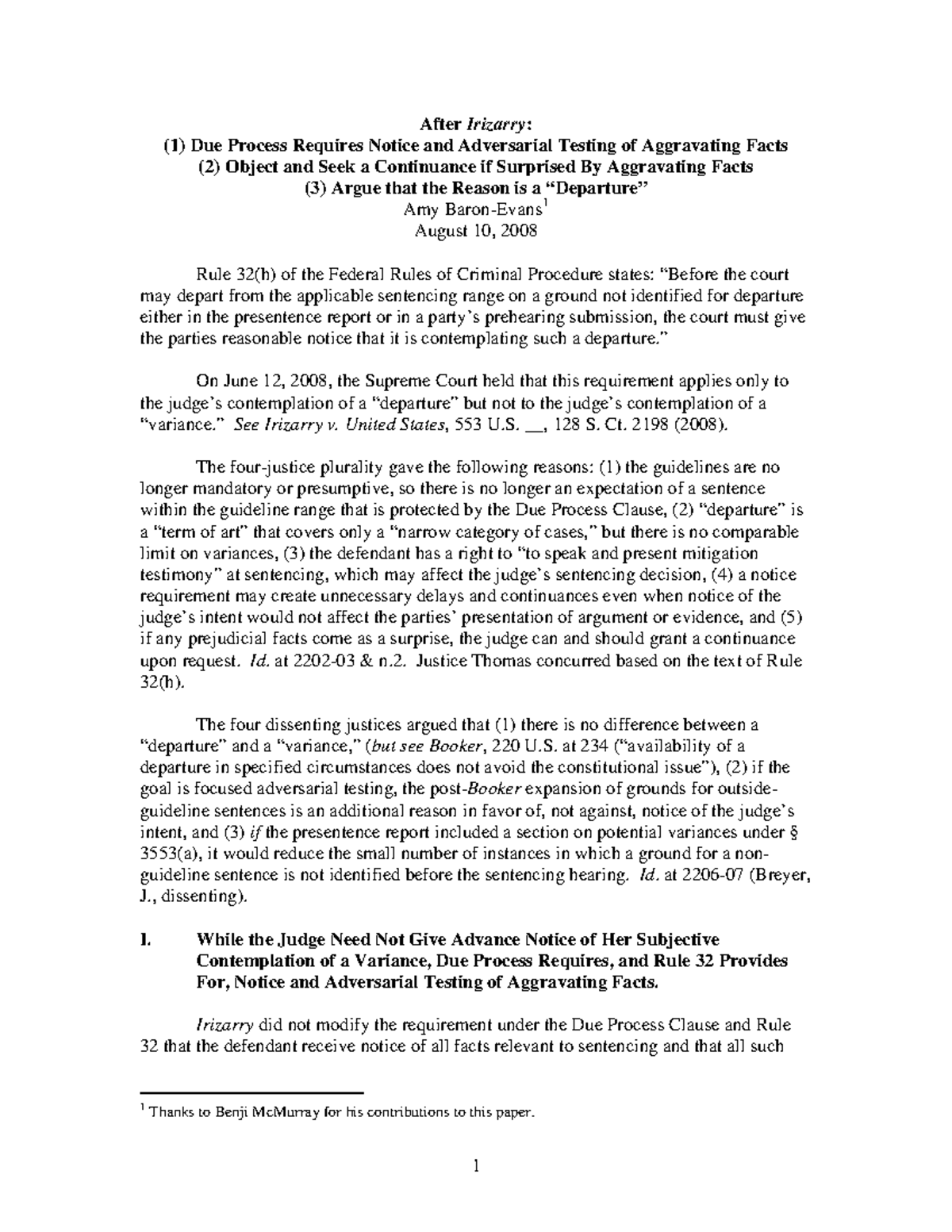 FD after-irizarry - Summary Criminal Law and Procedure - After Irizarry ...