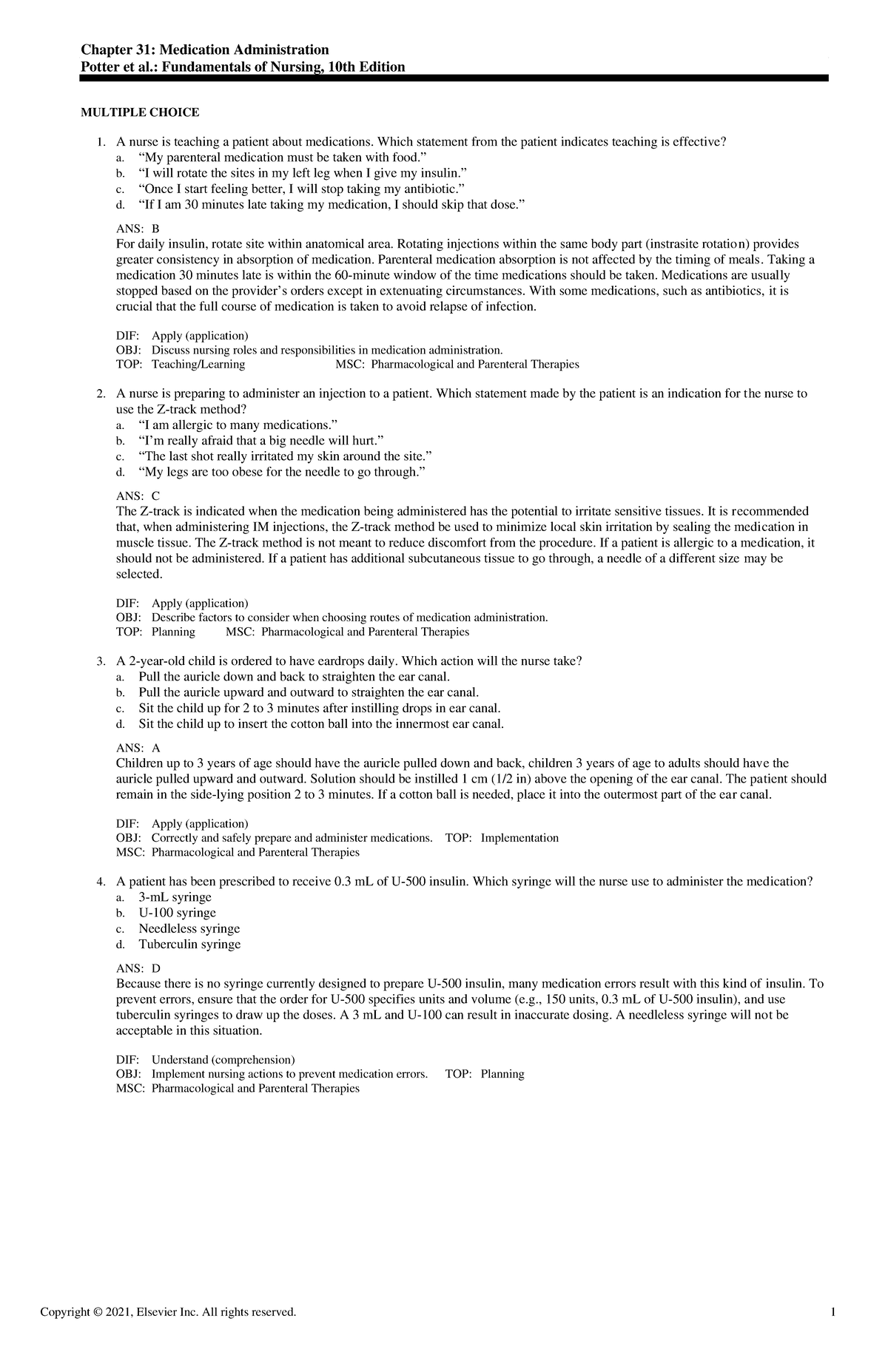 Exam View - Chapter 31 - Notes - Chapter 31: Medication Administration ...