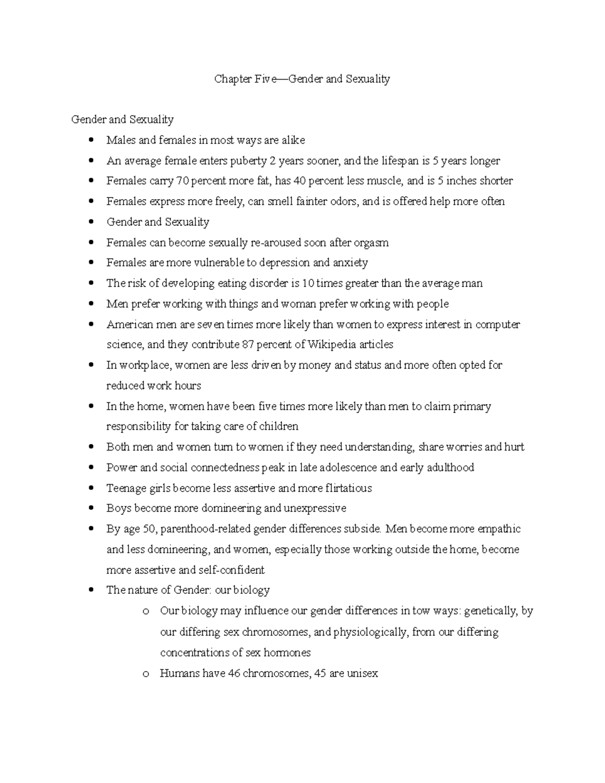 Chapter 5 Lecture Notes - Chapter Five—Gender and Sexuality Gender and ...