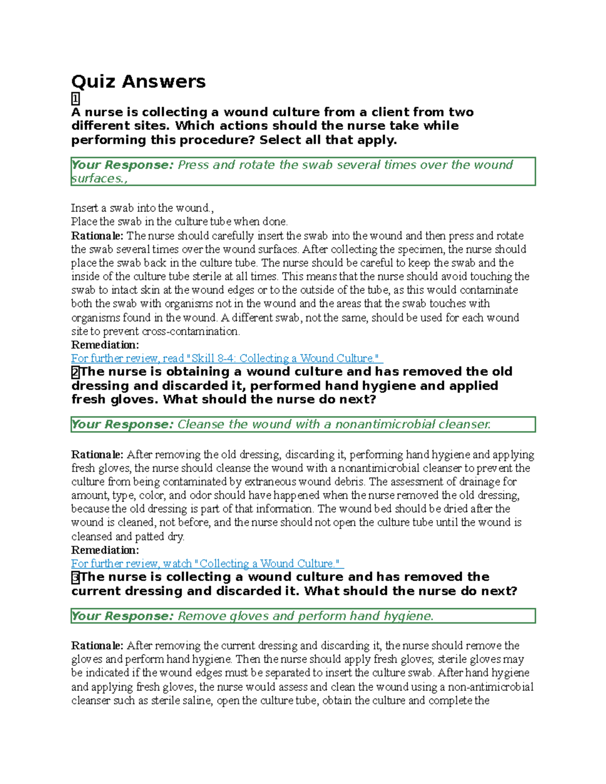 Wound Culture prepU assignment quiz Quiz Answers 1 A nurse is