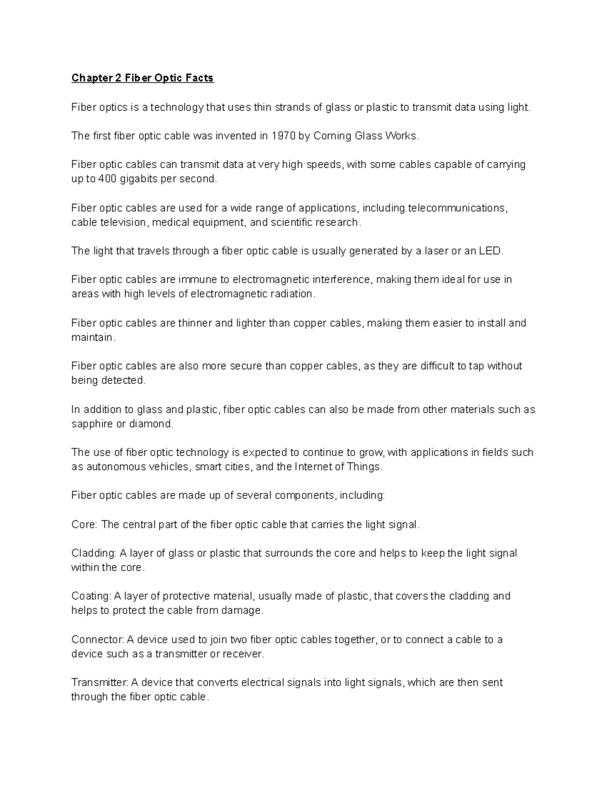 Chapter 2 Fiber Optic Facts - Chapter 2 Fiber Optic Facts Fiber optics ...