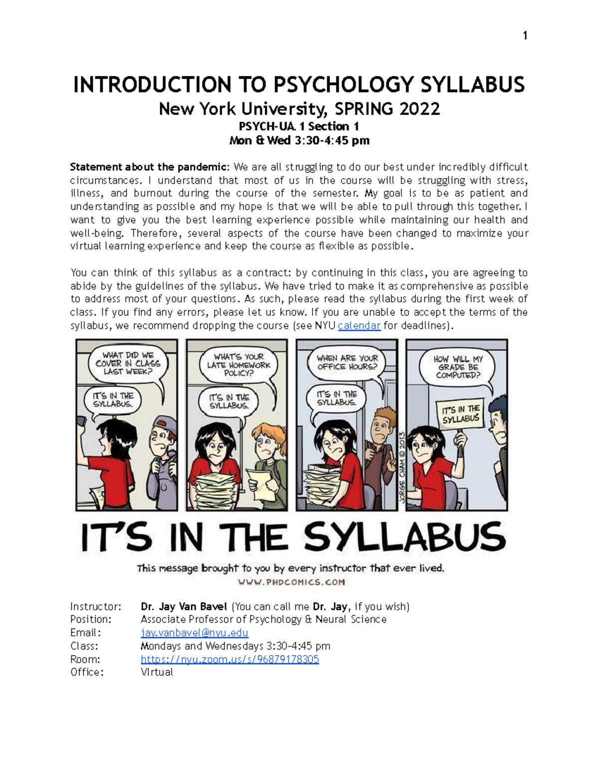 Syllabus Intro To Psych - INTRODUCTION TO PSYCHOLOGY SYLLABUS New York ...