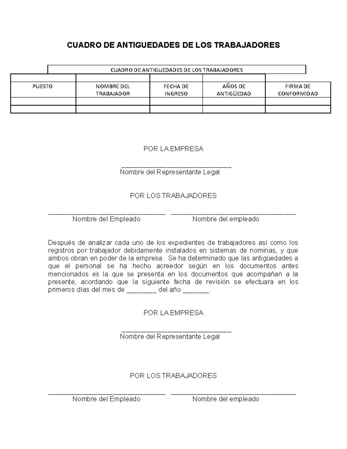 Cuadro de Antiguedades de Trabajadores Matemáticas UANL Studocu