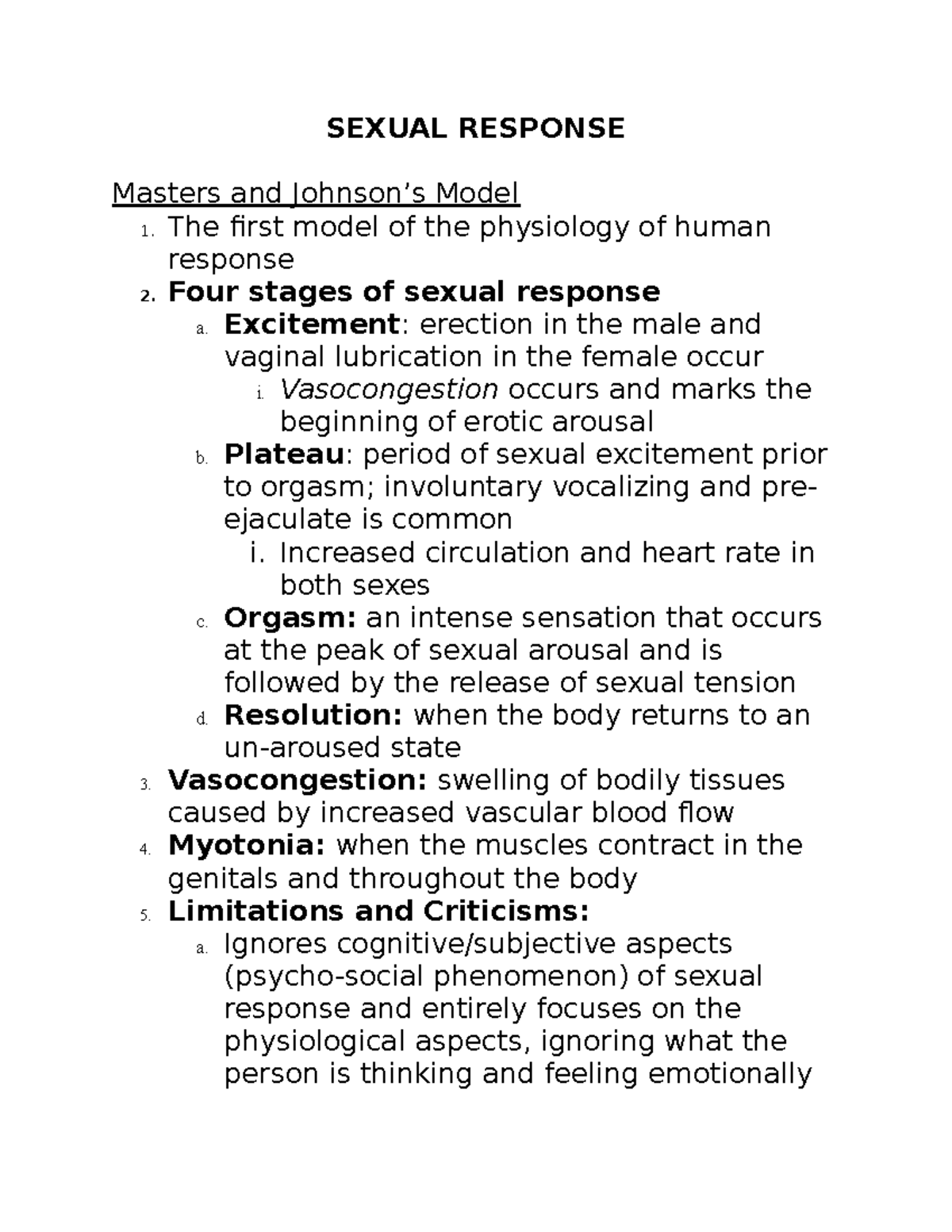 PSY 370 SG 2 revised - study guide for test 2 - SEXUAL RESPONSE Masters ...
