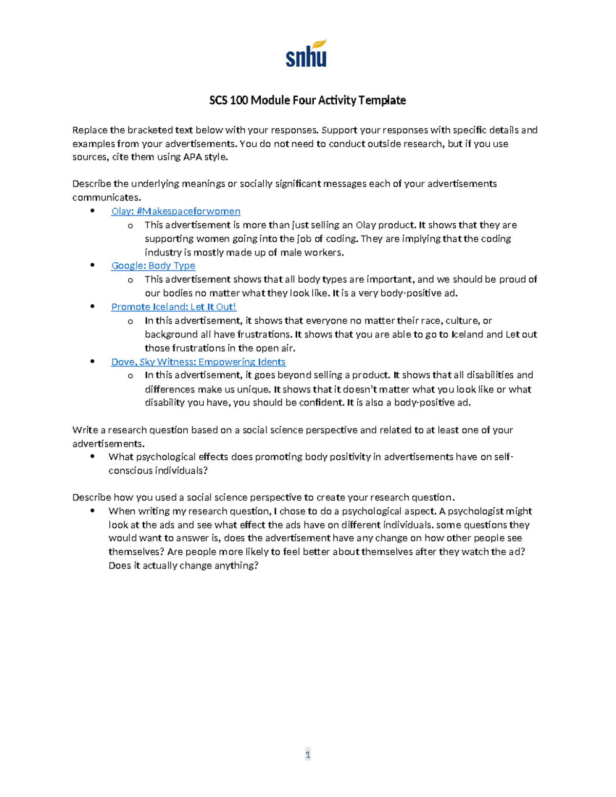 SCS 100 Module Four Activity Template completed - SCS 100 Module Four ...