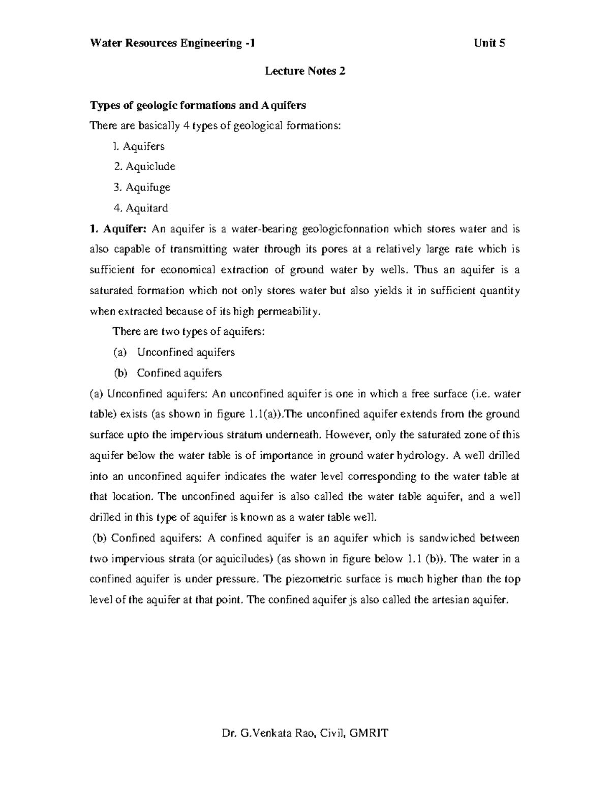 Unit-5 - WRE LECTURE NOTES - Lecture Notes 2 Types of geologic ...