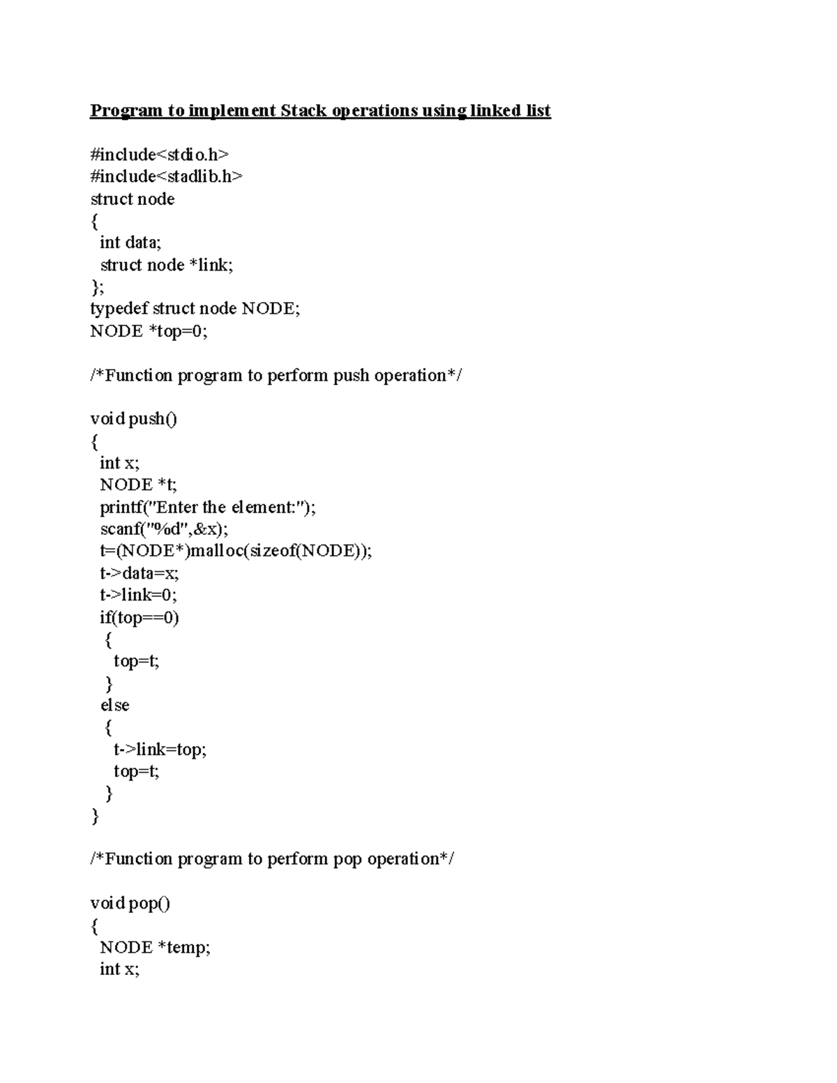 Link Stack - bsc notes - Program to implement Stack operations using ...