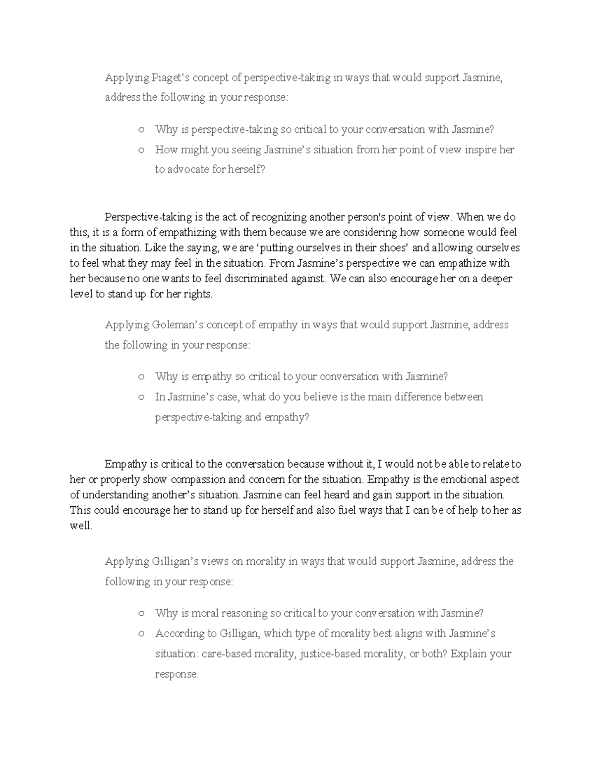 8-2 Journal PSY 211 - Applying Piaget’s concept of perspective-taking ...