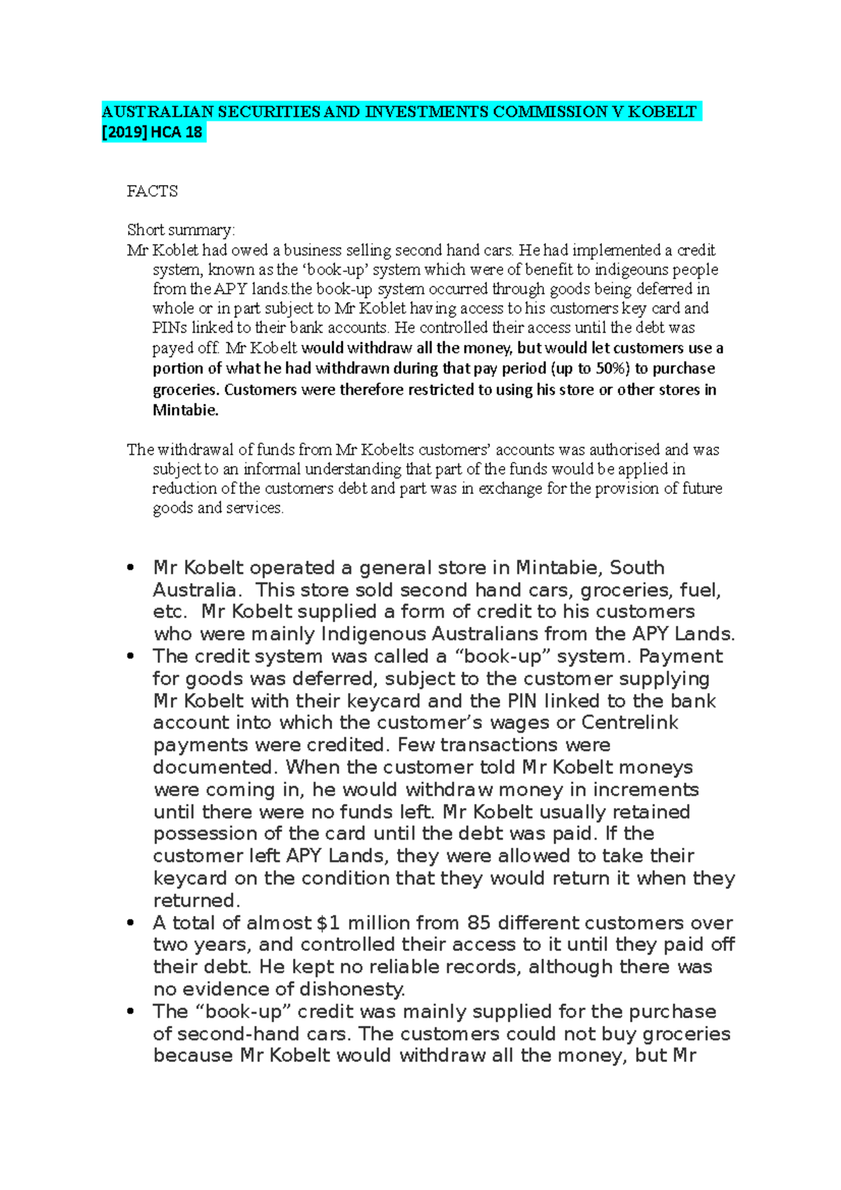 Australian Securities AND Investments Commission V Kobelt AUSTRALIAN