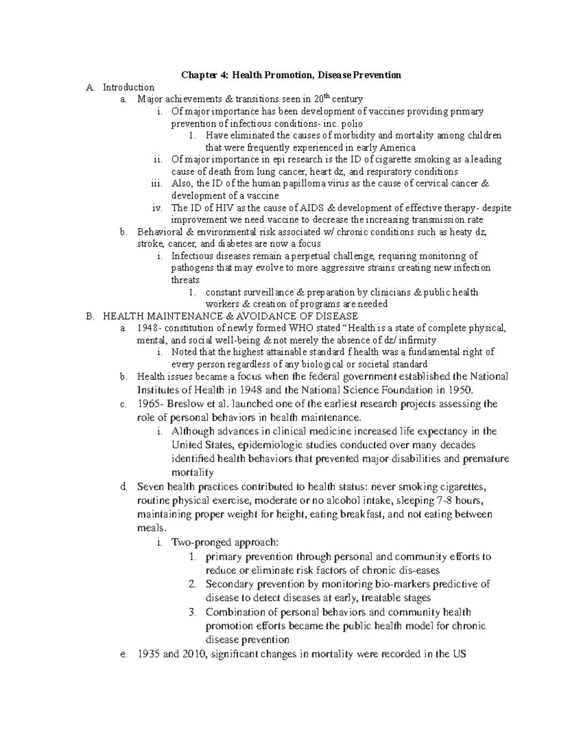 Chapter 4 And 5 Lecture Notes 4 And 5 Chapter 4 Health Promotion