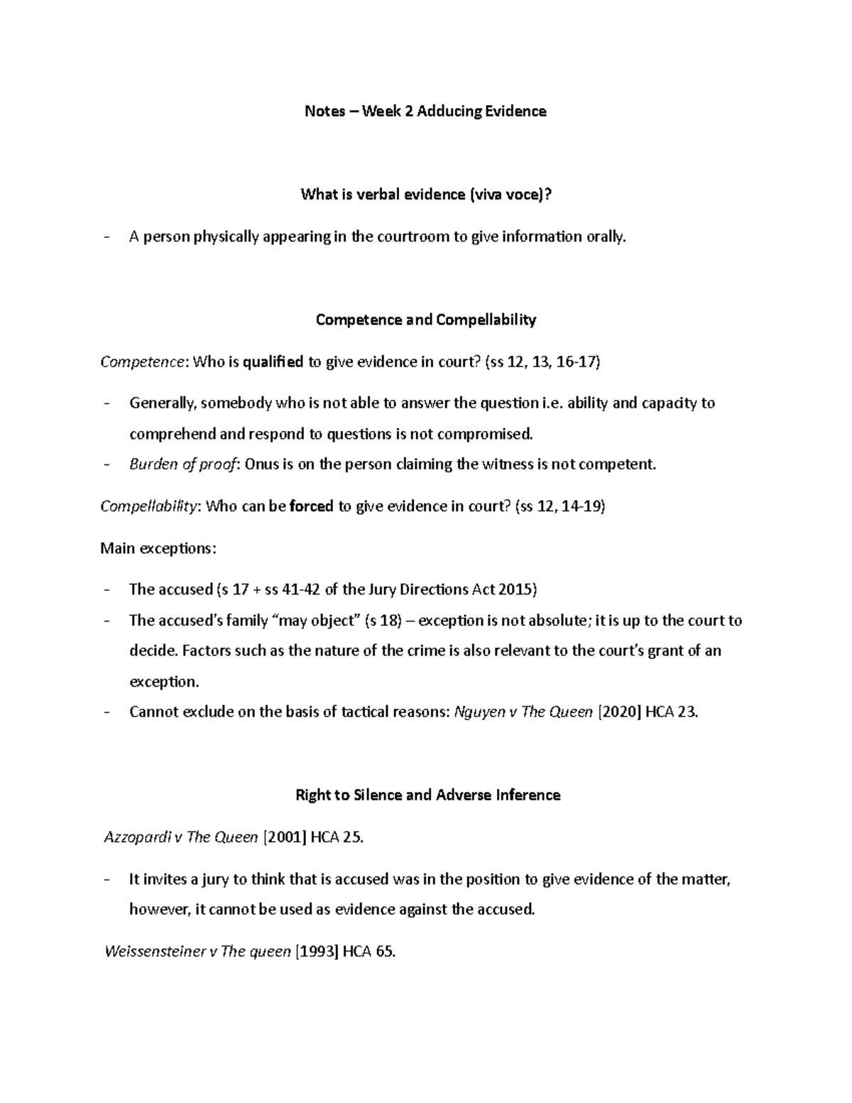 mll334-witnesses-and-verbal-evidence-notes-week-2-adducing-evidence