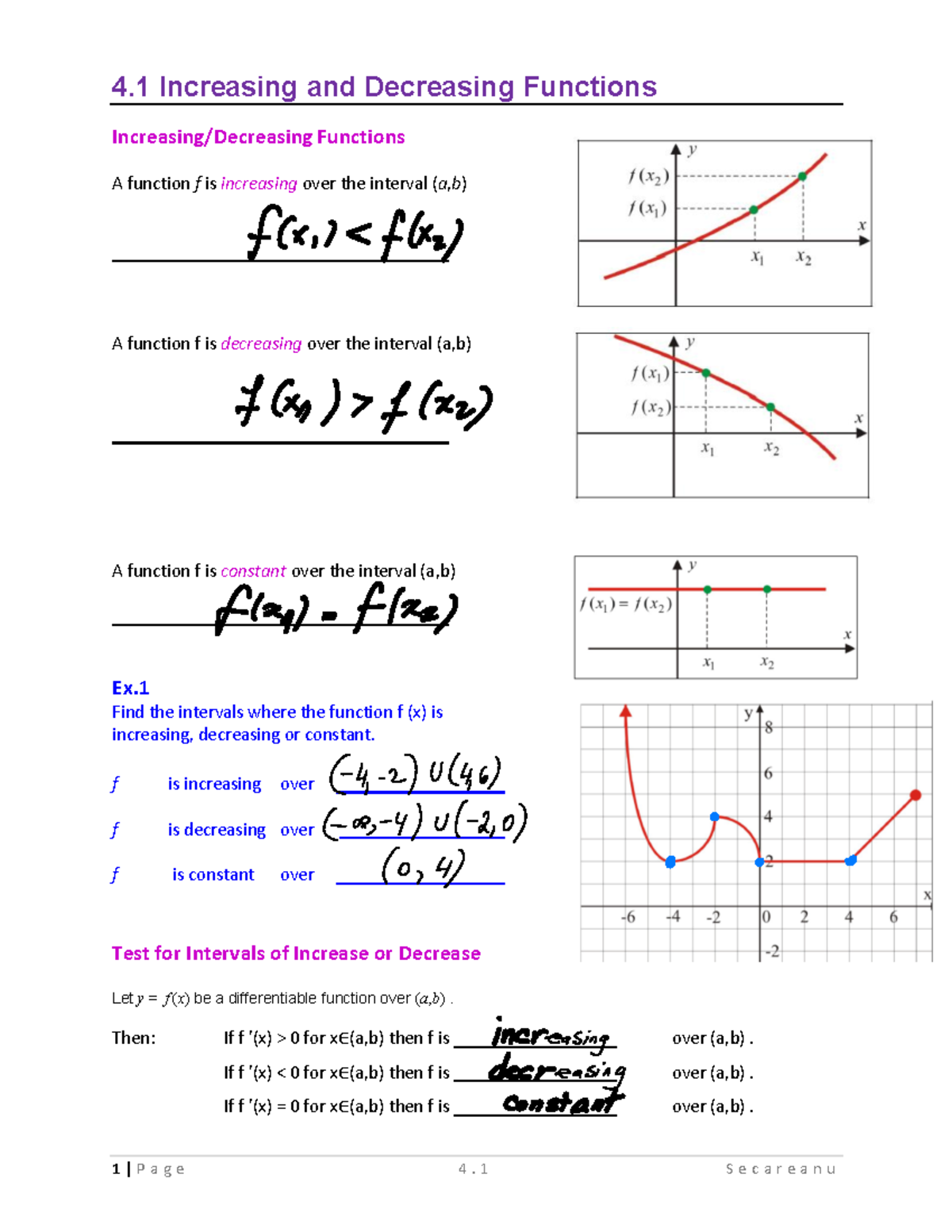 4.1 Increasing and Decreasing Functions Blank (1) (1) - Studocu