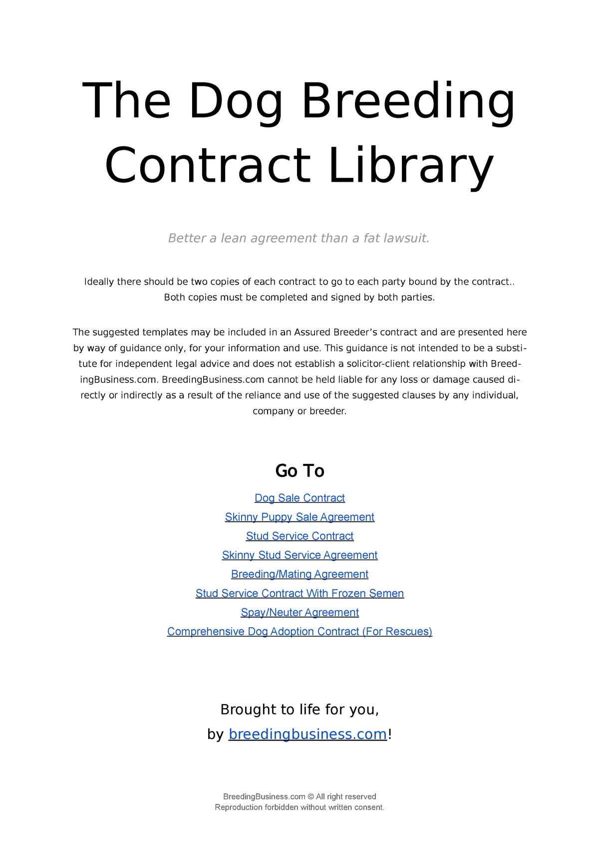 Dog-Breeding-Contract - BUAD 23 - Advanced Business Communication With Dog Breeding Business Plan Template