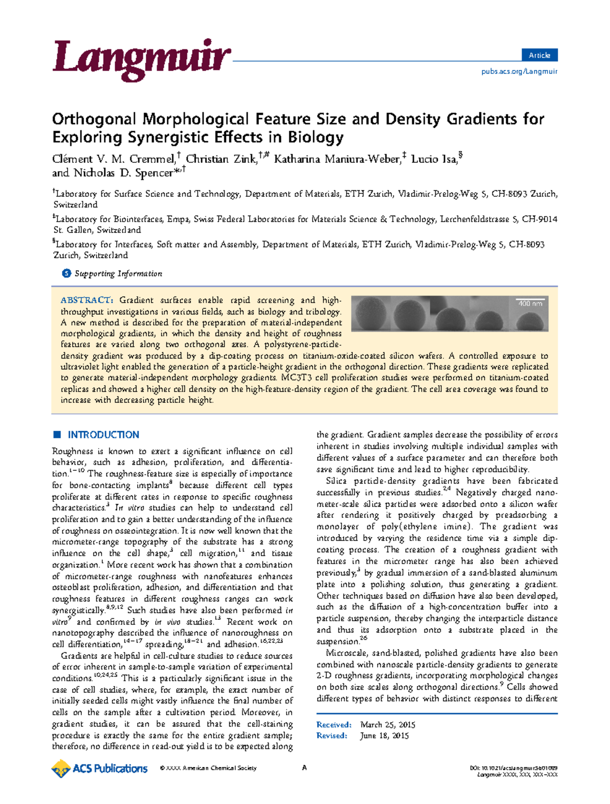 Orthogonal Morphological Feature Size and Density Gradients for ...