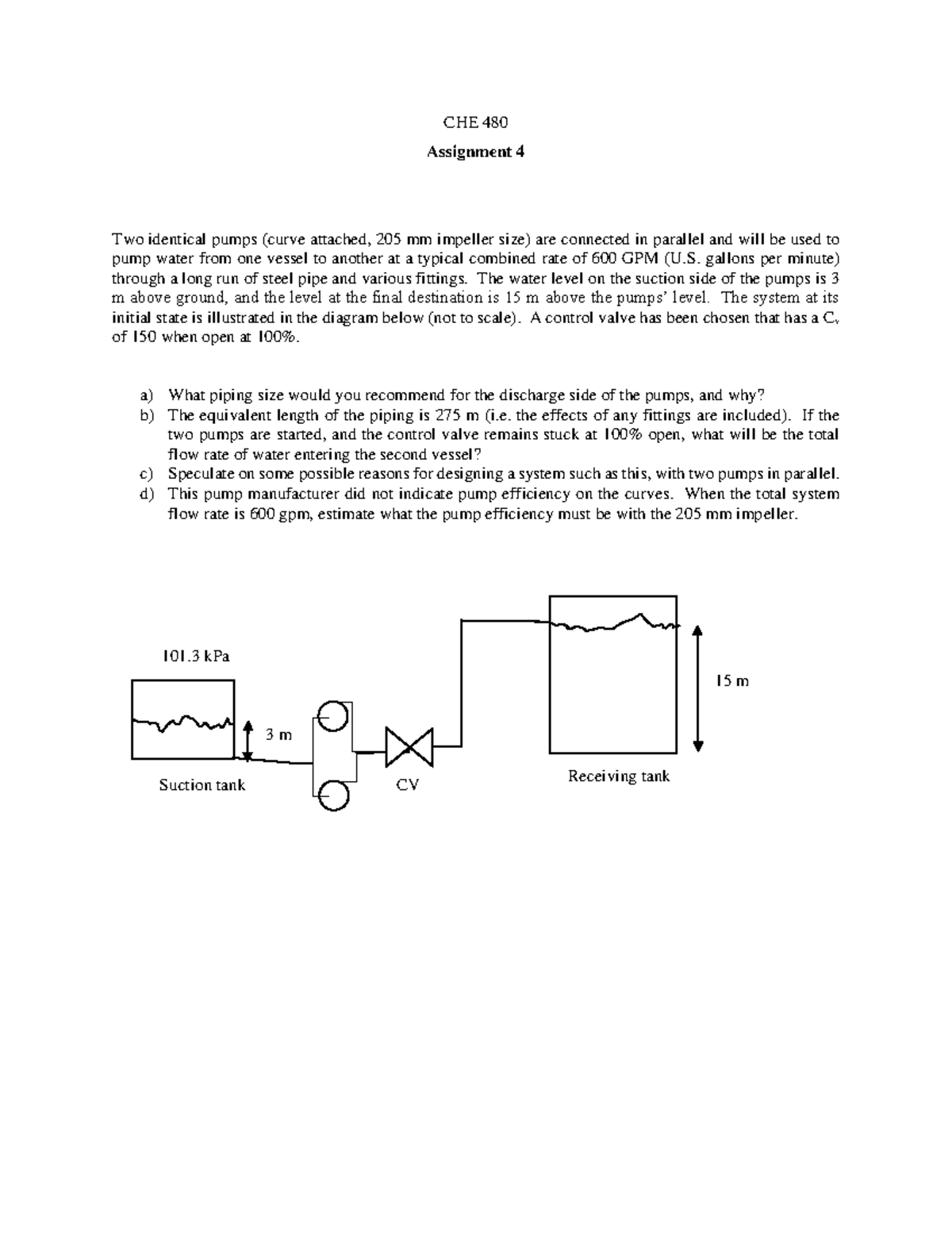 480Assign 4 Assignment 4 CHE 480 Assignment 4 Two identical pumps