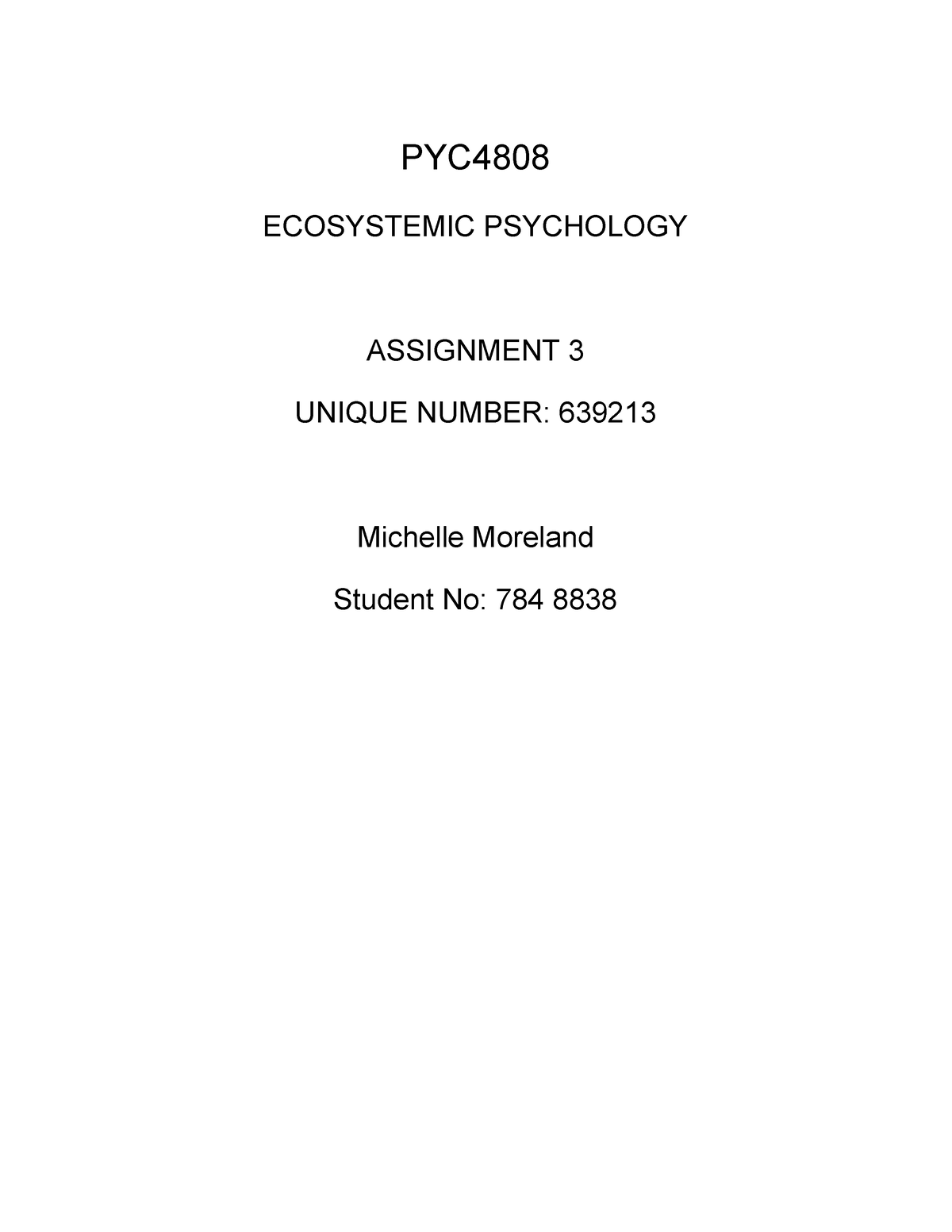 ecosystemic psychology assignment 3