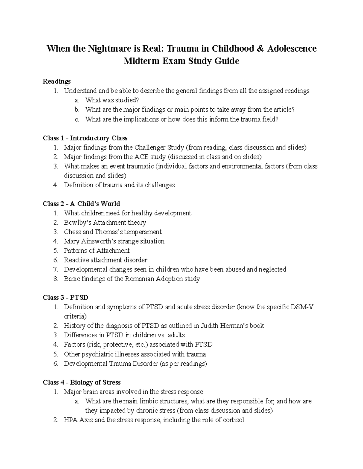 Trauma - Midterm Exam - Study Guide - When the Nightmare is Real ...
