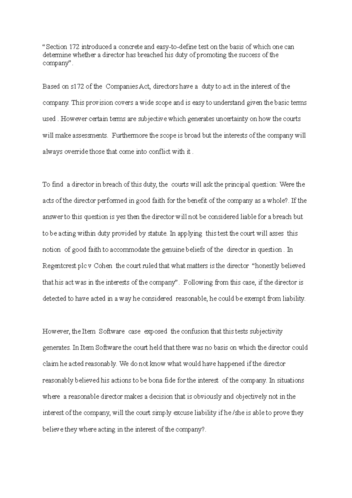 Section 172 Companys Act - “Section 172 introduced a concrete and easy ...