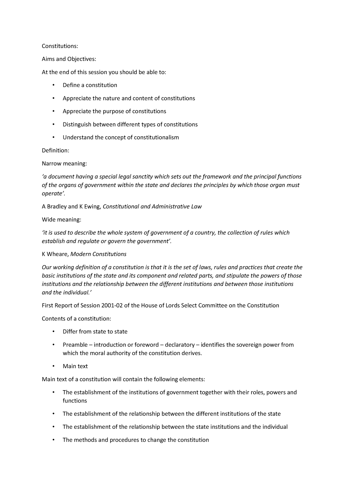 Concept of constitutionalism - Constitutions: Aims and Objectives: At ...