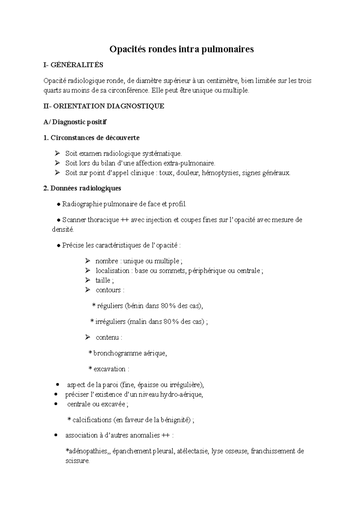 Opacite et masses intrapulmonaire djeb - Opacités rondes intra ...