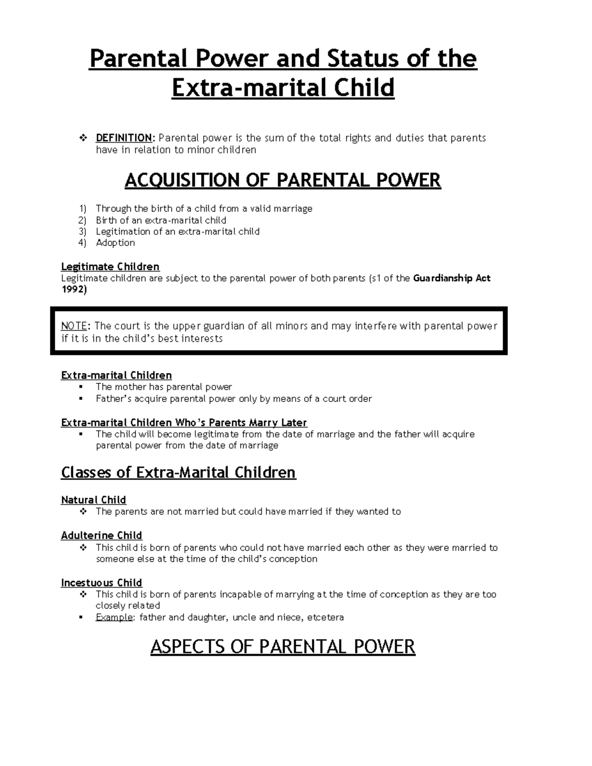 Chapter 08 Parental Power Parental Power and Status of the Extra