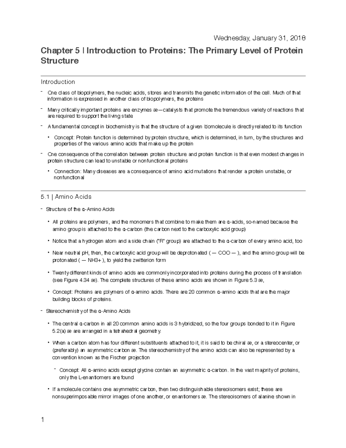 Chapter 5 Outline - Chapter 5 | Introduction to Proteins: The Primary ...