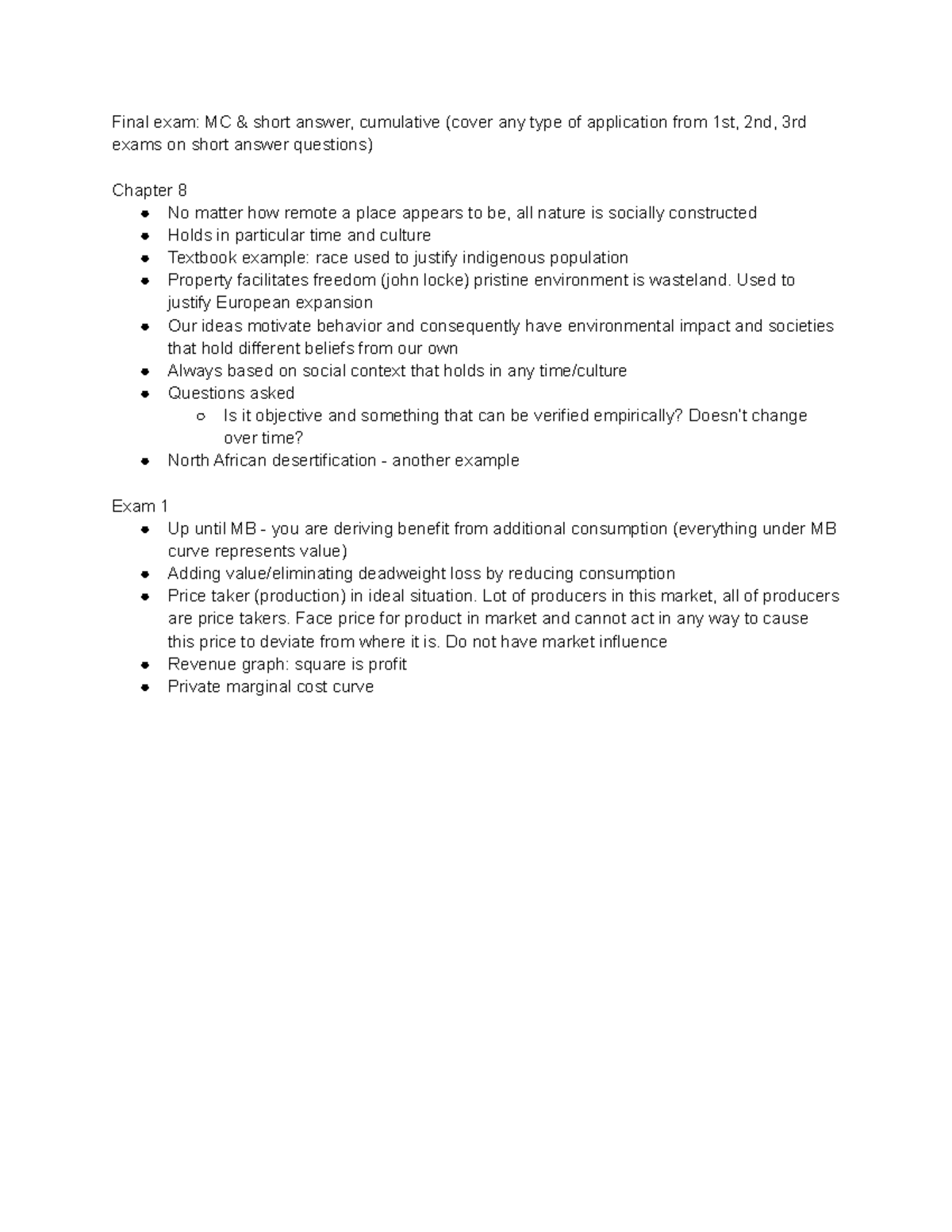 Final Exam Review Final exam MC & short answer, cumulative (cover
