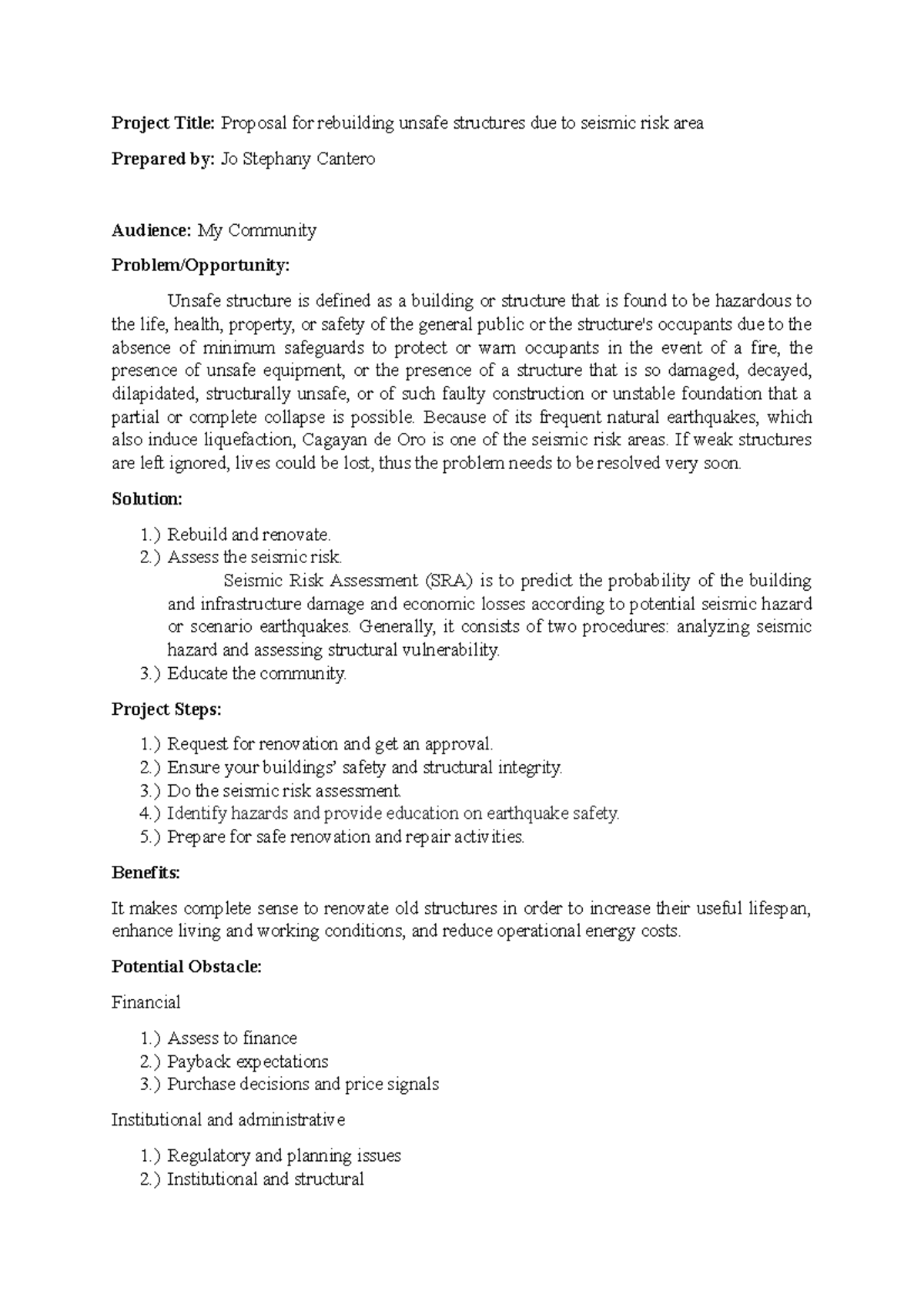 Project-Proposal - Reflection Paper Cantero - Project Title: Proposal ...