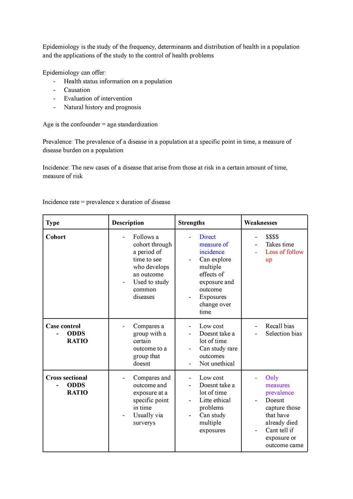 Epid Exam Review - Epid Exam Study Sheet Overview Of Main Points ...