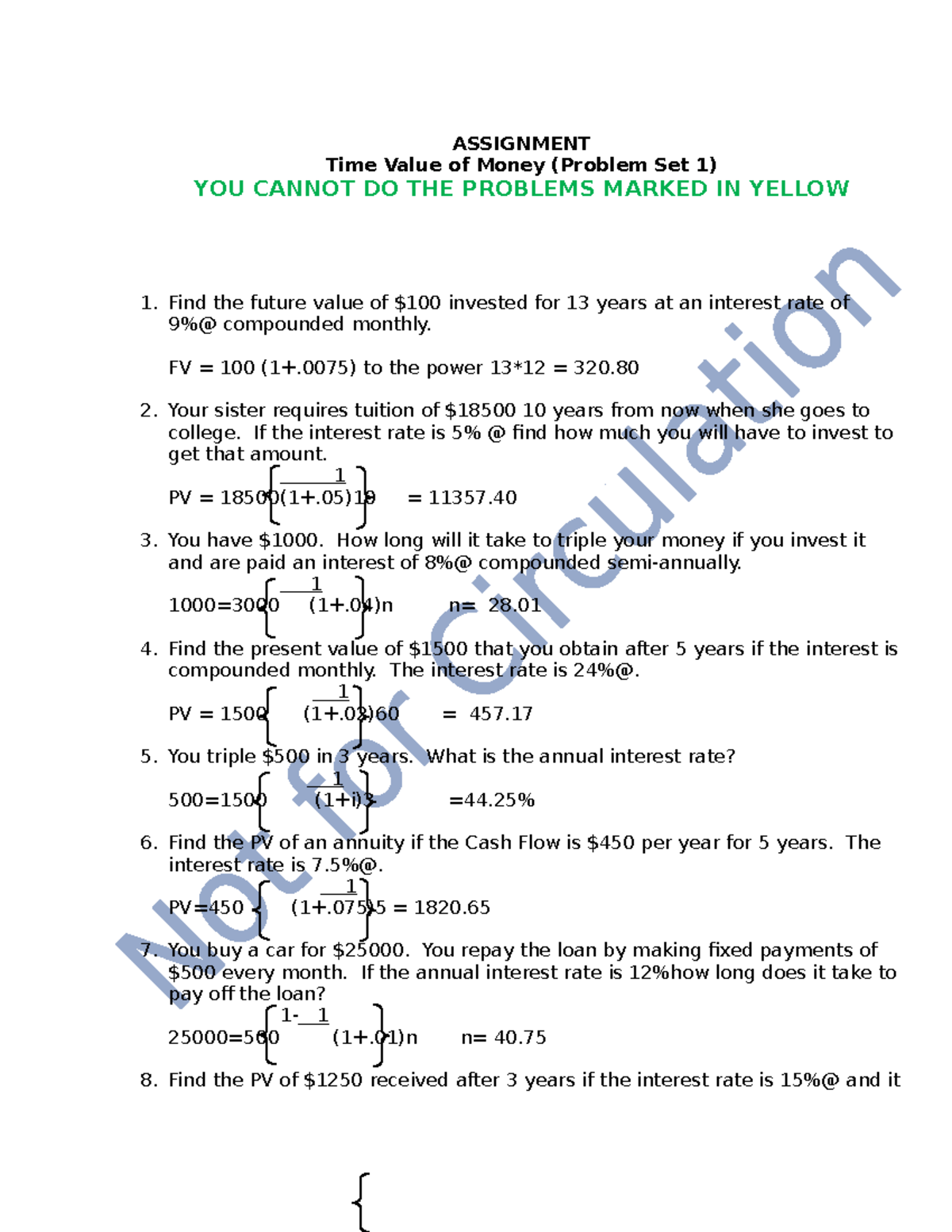 Time Value of Money Question Set 3 Answers - ASSIGNMENT Time Value of ...