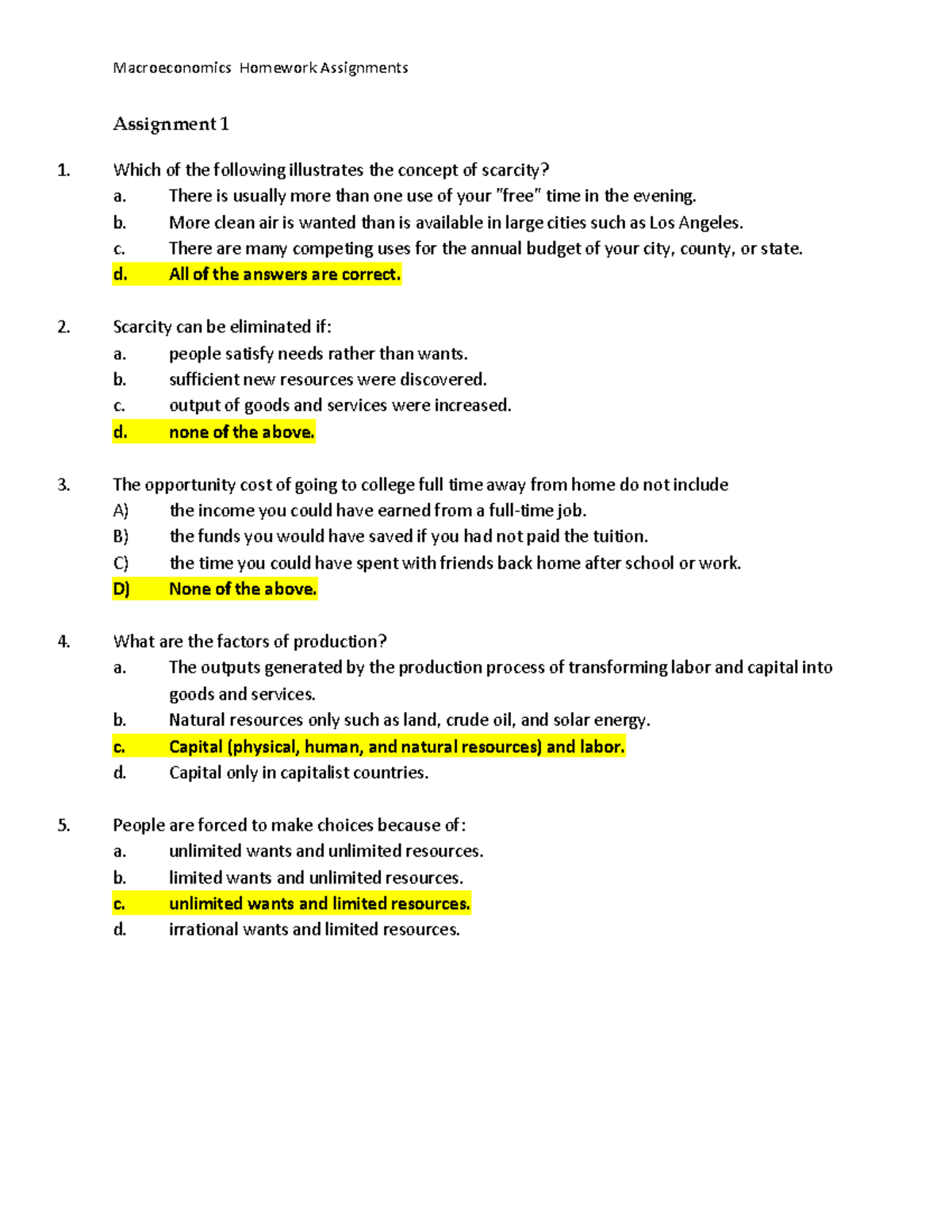 Macroeconomics HW 1 - Answers For Questions To Test 1 - Macroeconomics ...