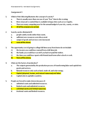 Macroeconomics HW 1 - Macroeconomics Homework Assignments Assignment 1 ...