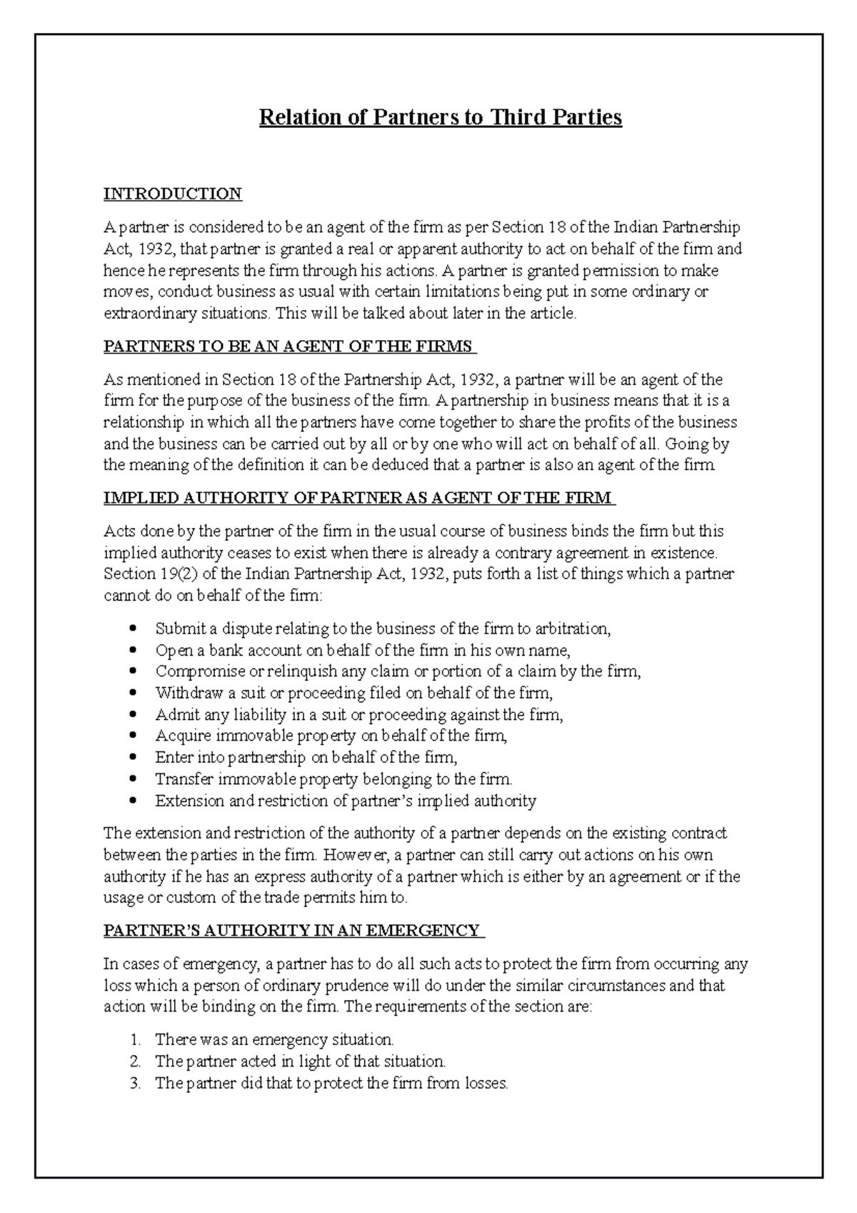 Law of contract assignment - Relation of Partners to Third Parties ...