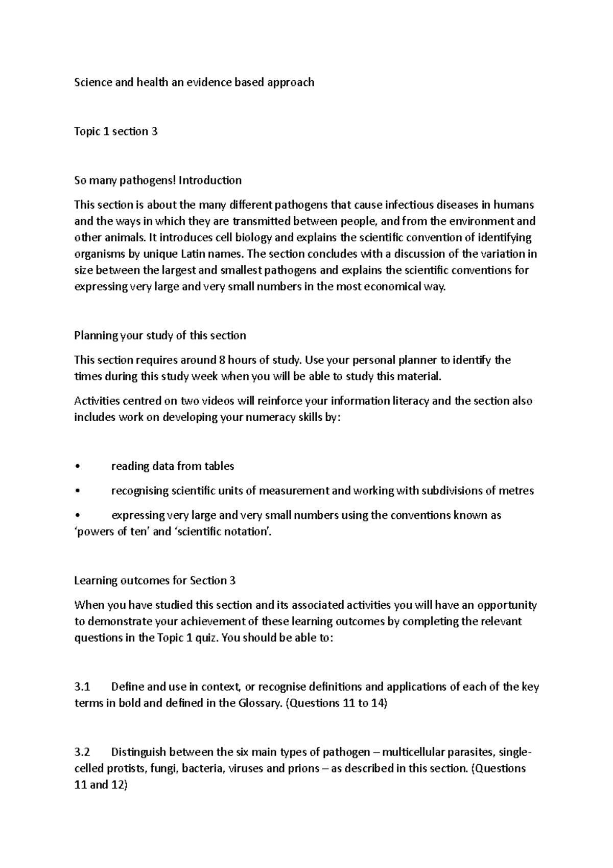 Topic 1 - section 3 - 3, 3.1, 3 - Science and health an evidence based ...
