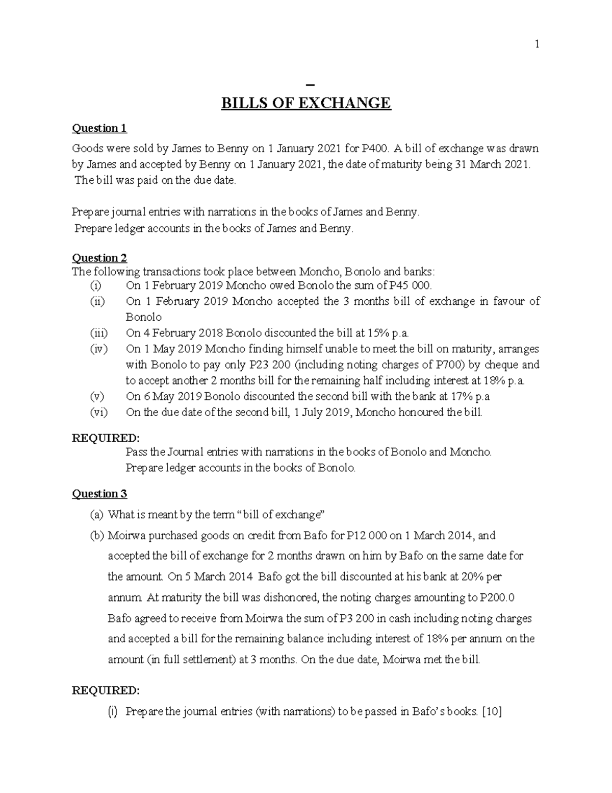2023 Bills of Exchange Questions - BILLS OF EXCHANGE Question 1 Goods ...