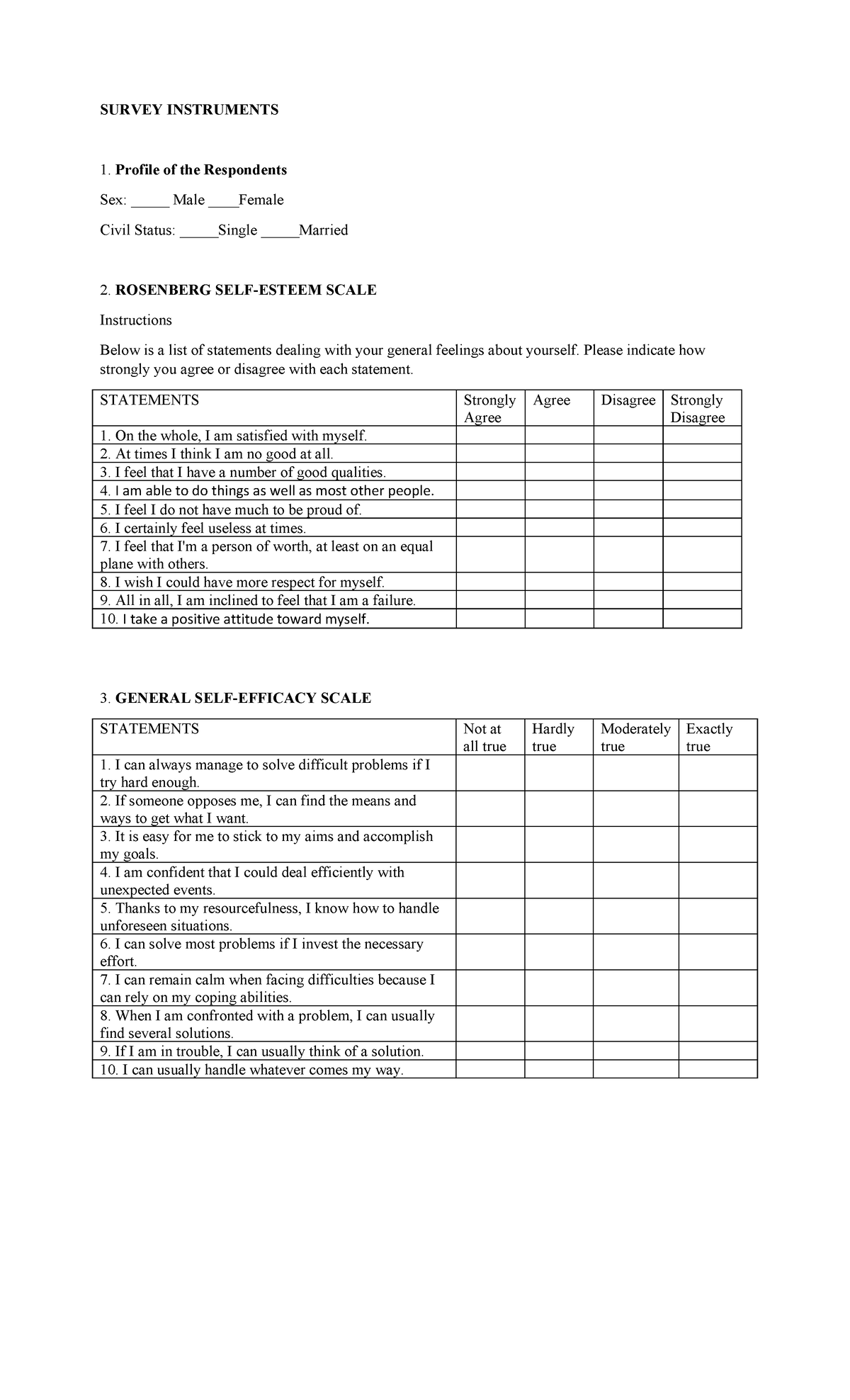 Survey Instruments - SURVEY INSTRUMENTS Profile of the Respondents Sex ...