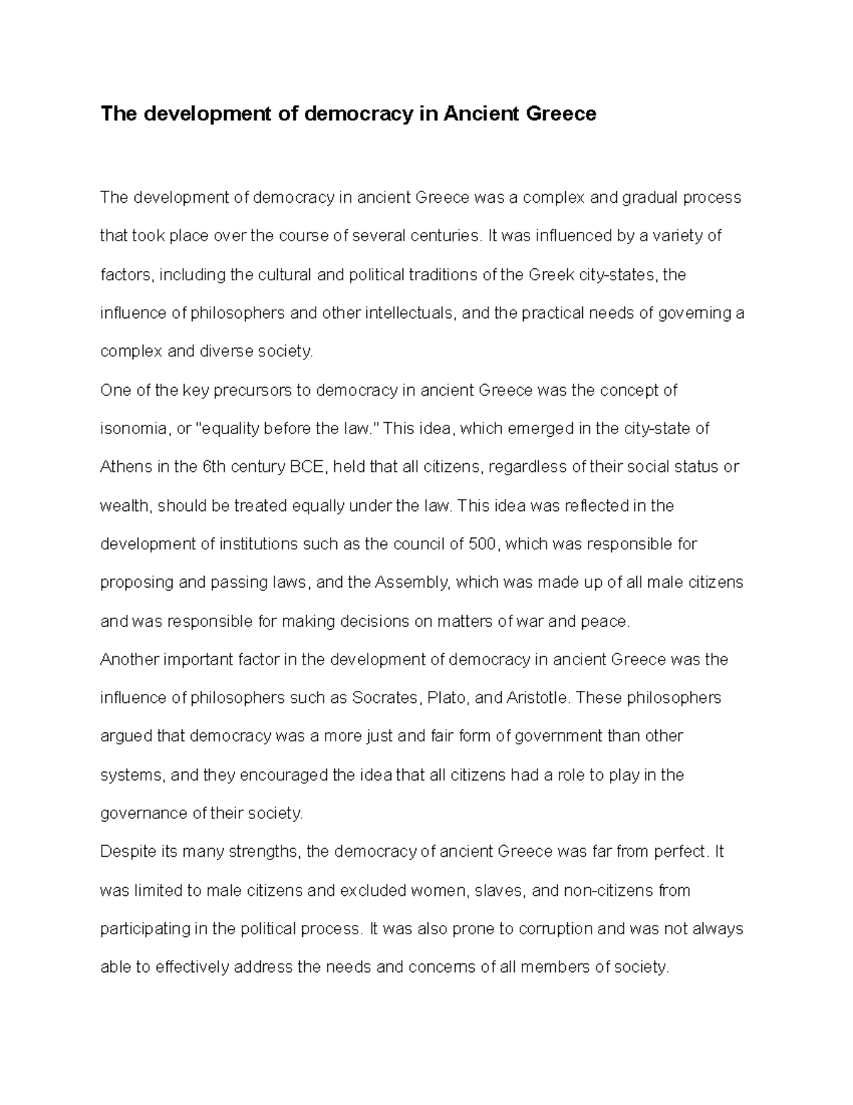 Ancient Greece Developments and Models - The development of democracy ...