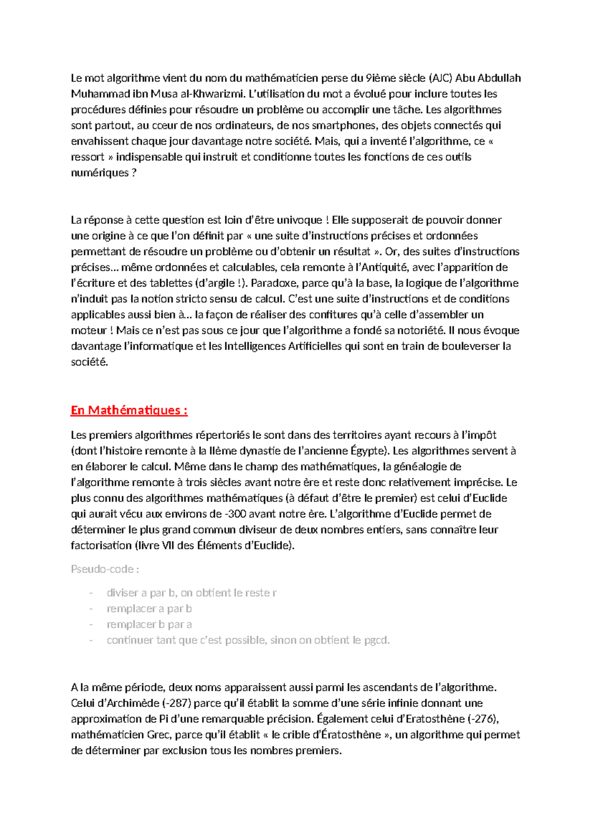 Grand oral origine algo - Le mot algorithme vient du nom du ...
