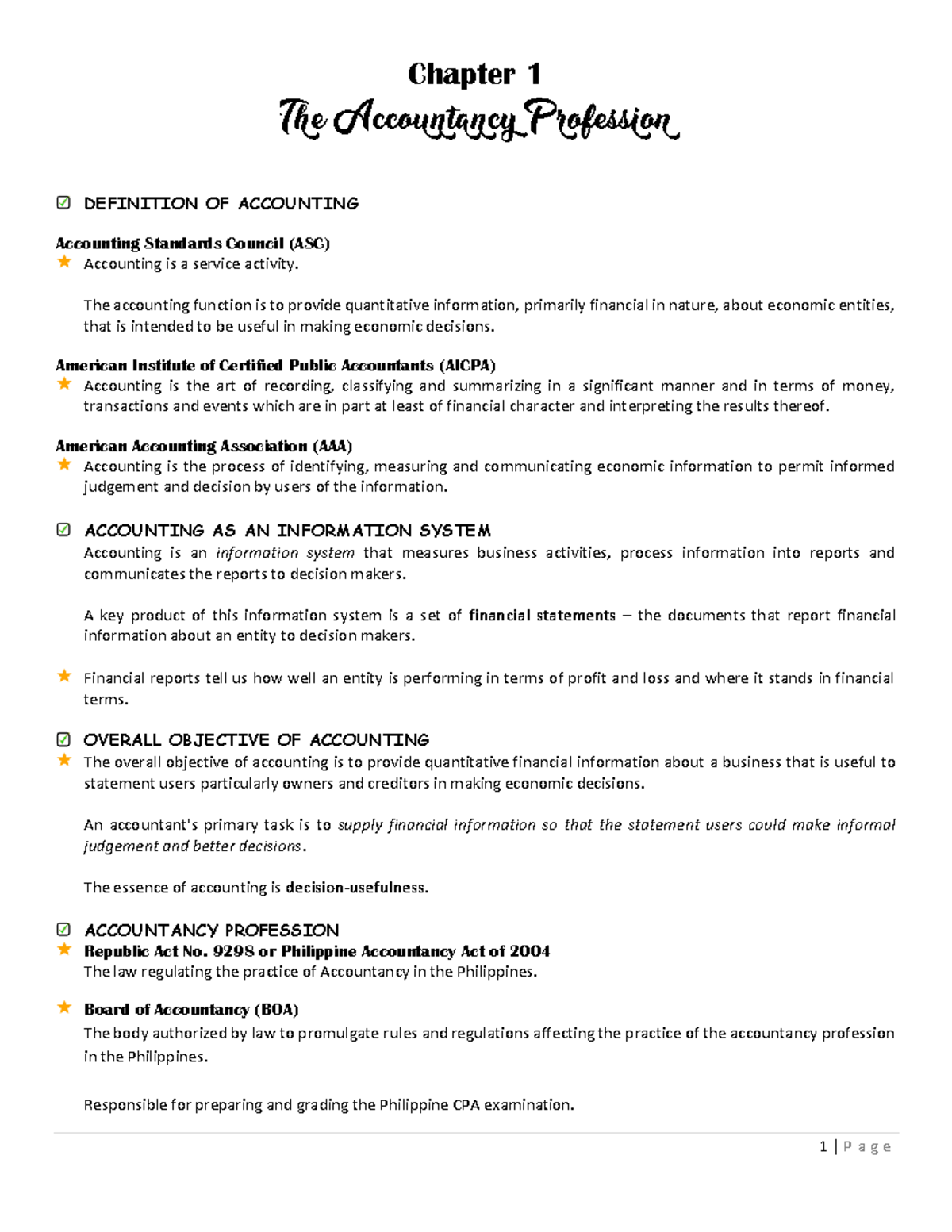 C1 Accountancy Profession Chapter 1 DEFINITION OF ACCOUNTING 