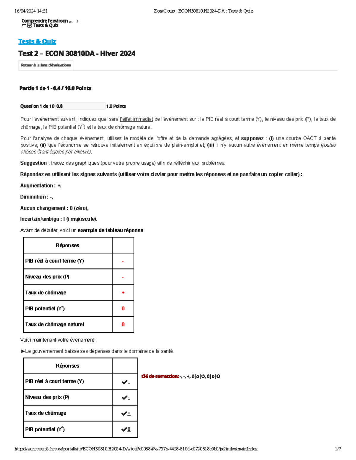 Quiz 2 - ECON 30810DA - Réponses PIB réel à court terme (Y) - Niveau ...