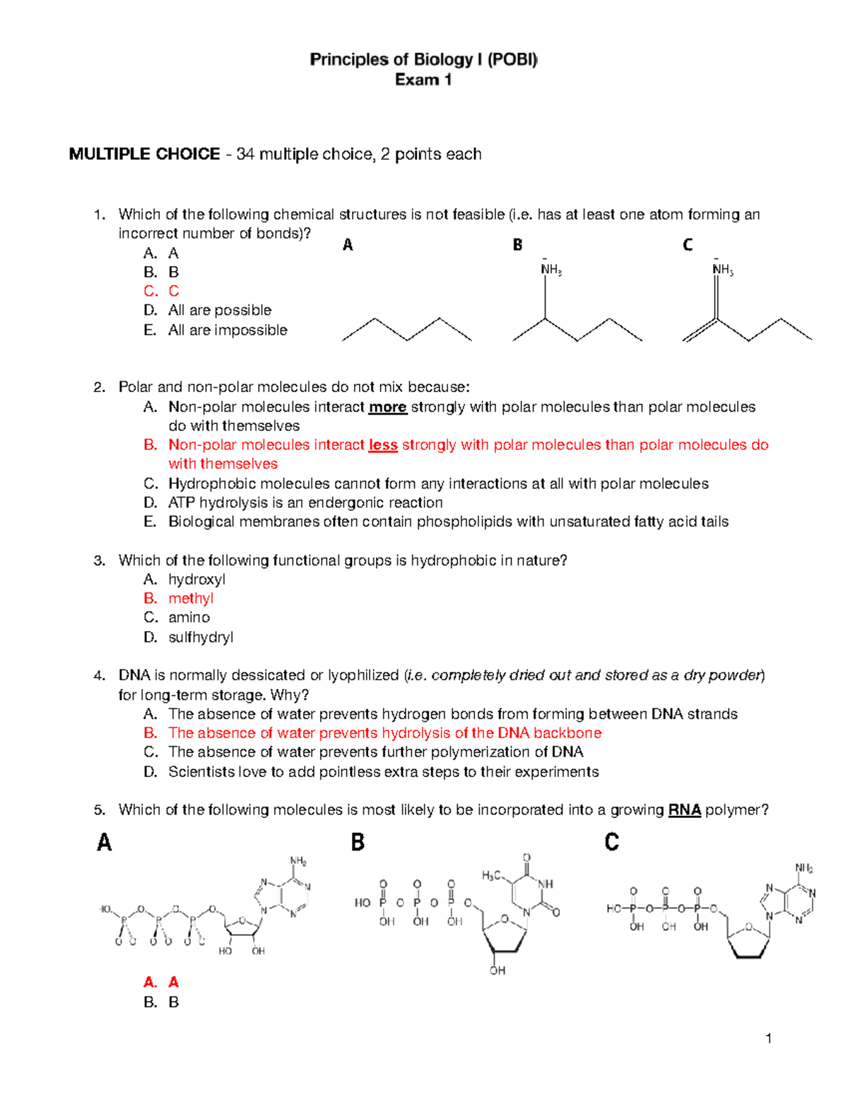 Pob Exam 1 Key Exam Key Multiple Choice 34 Multiple Choice 2