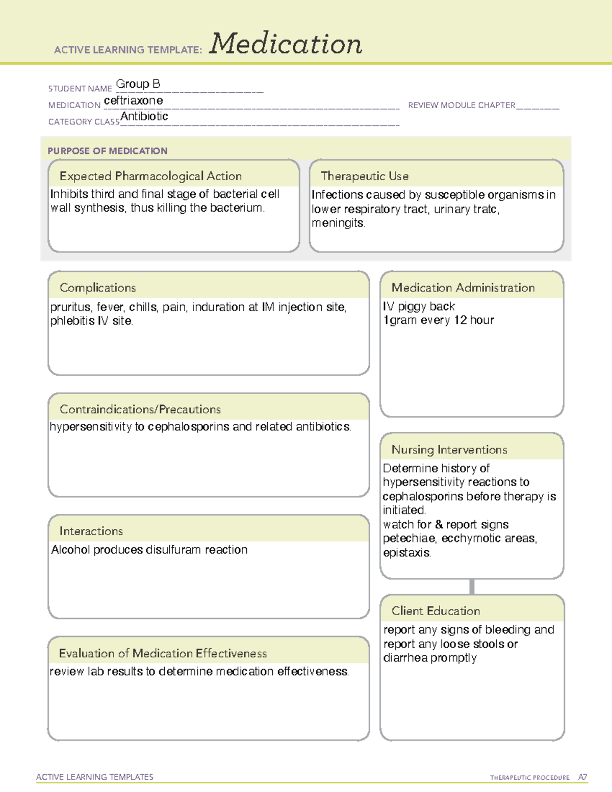 Ceftriaxone - pharm - ACTIVE LEARNING TEMPLATES THERAPEUTIC PROCEDURE A ...