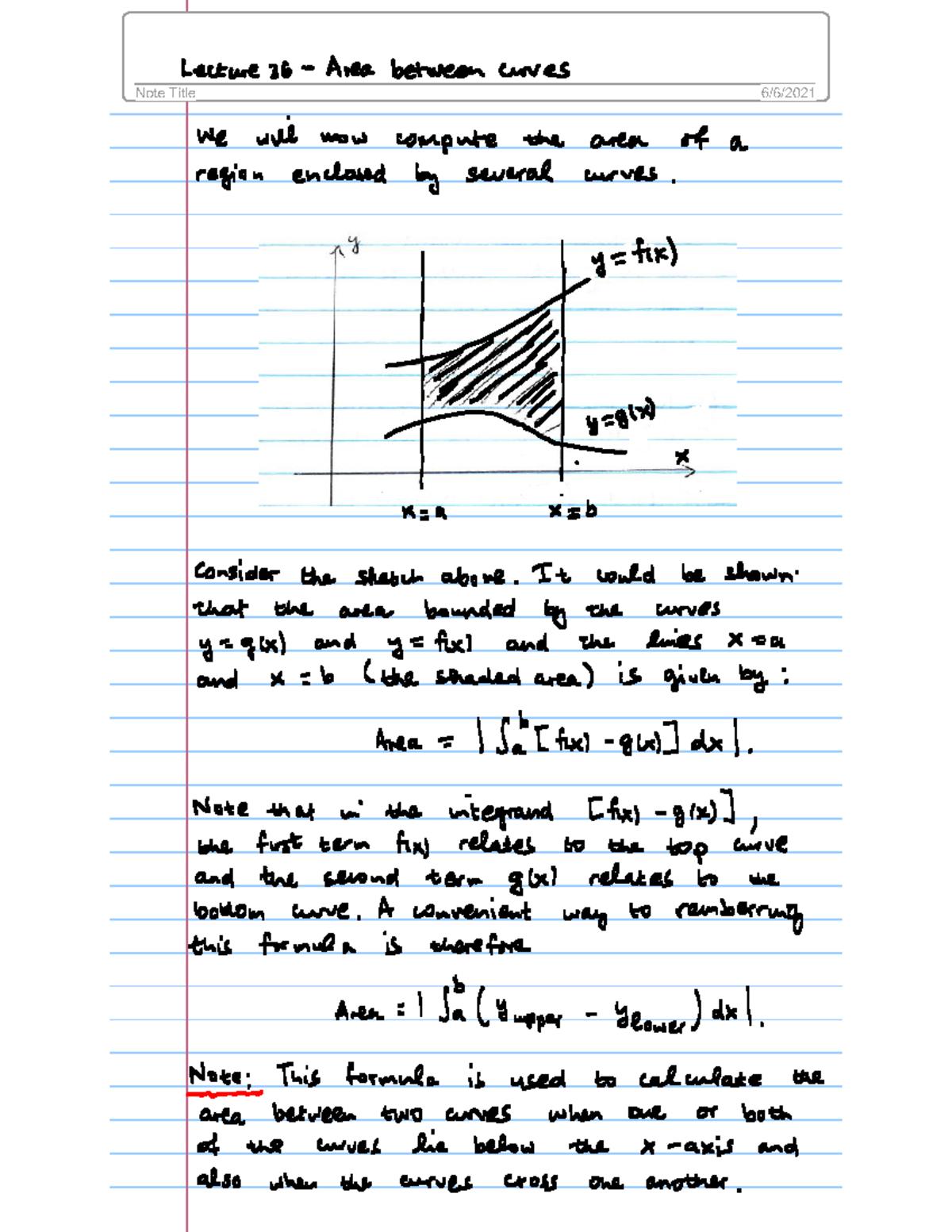 Lecture 36-Area between curves - Lecture 36 Area between cives Note ...