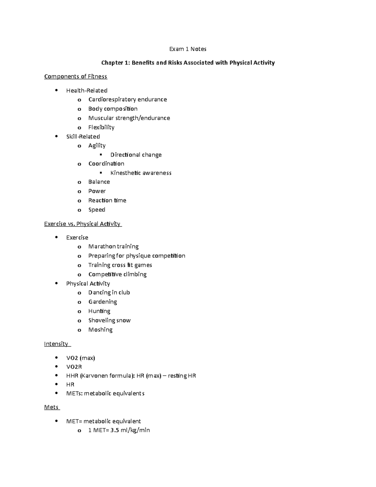 Exam 1 Notes - Bachman - Exam 1 Notes Chapter 1: Benefits and Risks ...