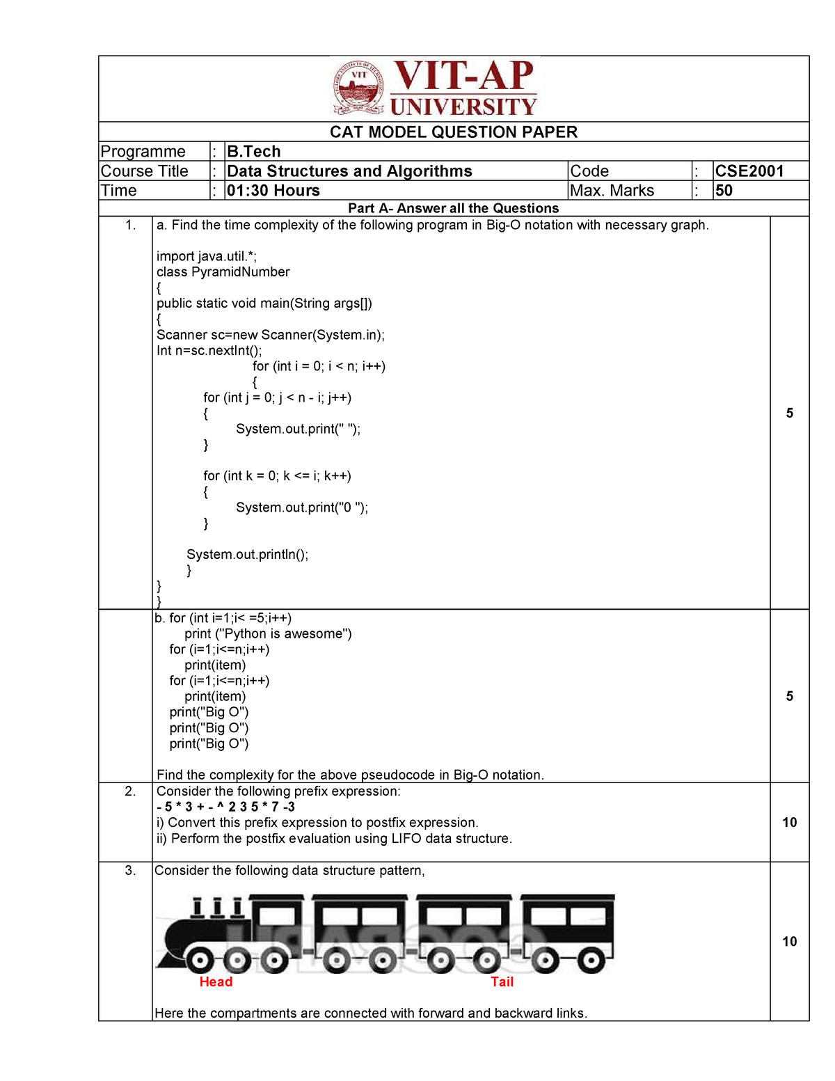 DSA CAT Model Question paper - CAT MODEL QUESTION PAPER Programme : B ...