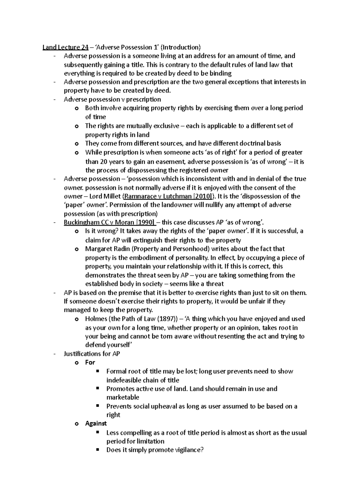 24th Lecture - 'Adverse Possession 1' - Land Lecture 24 – ‘Adverse ...