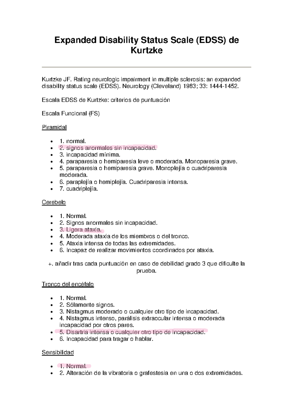 Escala Disability Status Scale Kurtzke (1) Expanded Disability Status