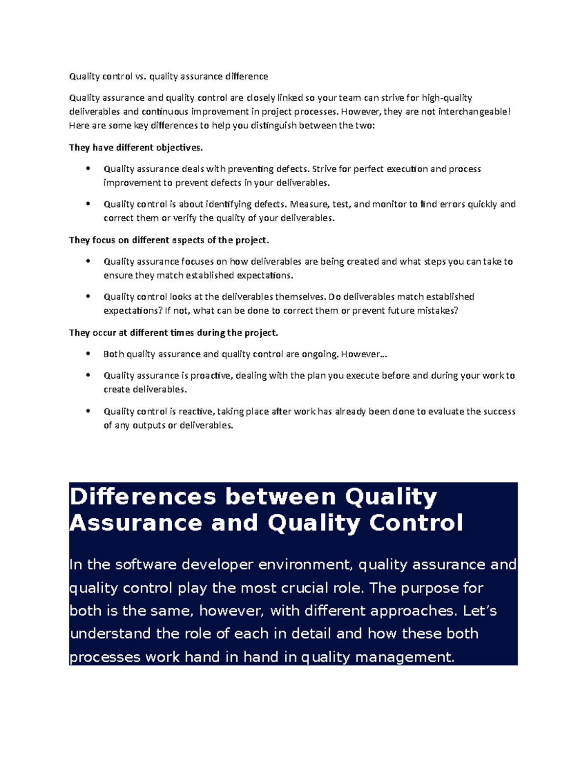 assignment on quality control and quality assurance