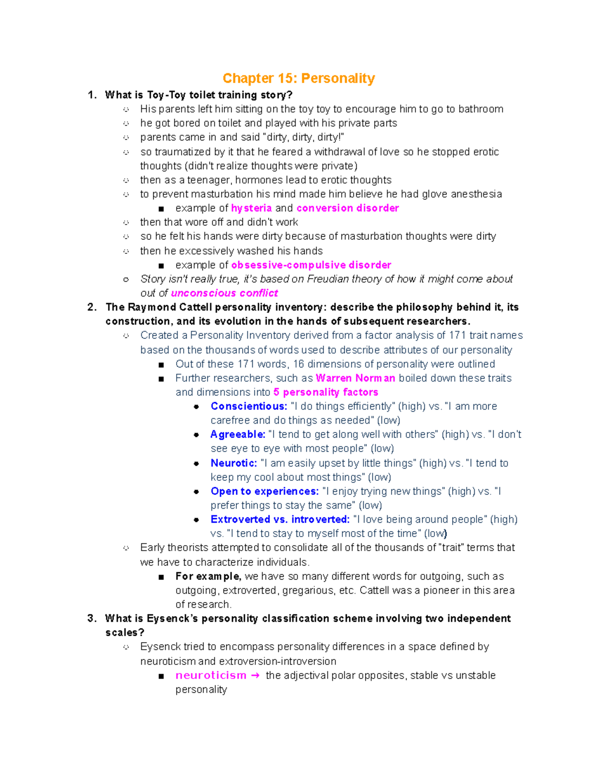 Exam 4 Review Notes Chapter 15 Personality What Is Toy Toy Toilet